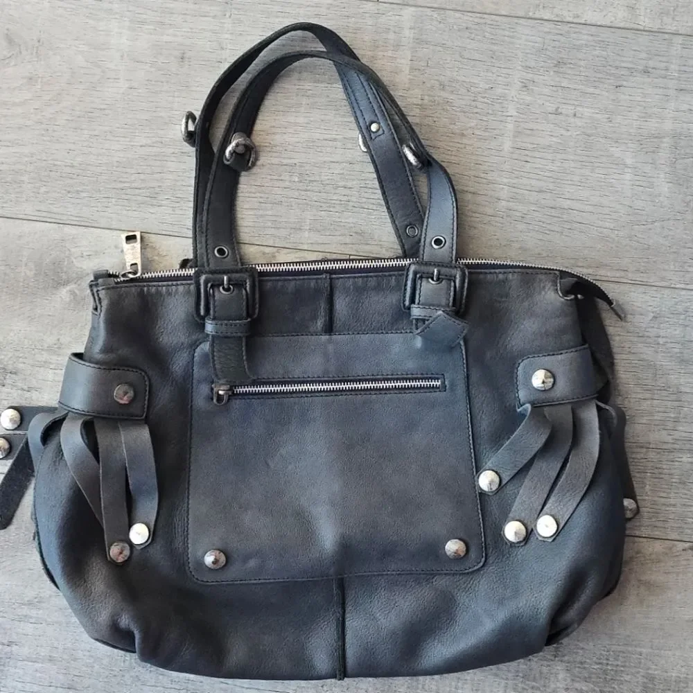 Innue Graphite Gray Italian Distressed Leather Hobo Bag Handbag Grunge Rock